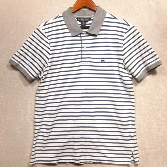 Brooks Brothers Mens Pique Striped Polo Sz.M/Original Fit/White-Blue/Stretch - Picture 1 of 10